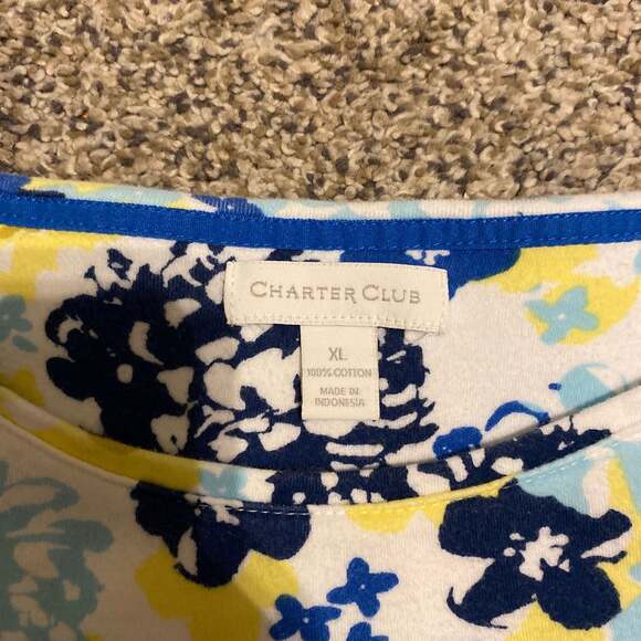 Charter Club Pima Cotton Short Sleeve Floral Print T-Shirt Size XL - Picture 2 of 3